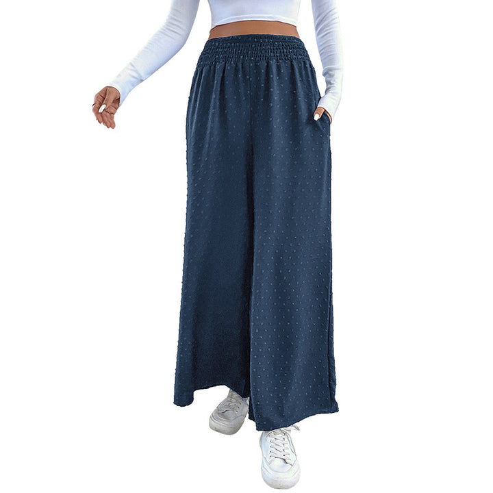 Damen Weite Leichte Maxihose mit Gummibund, strukturierter Punkttextur und Eingrifftaschen Drune