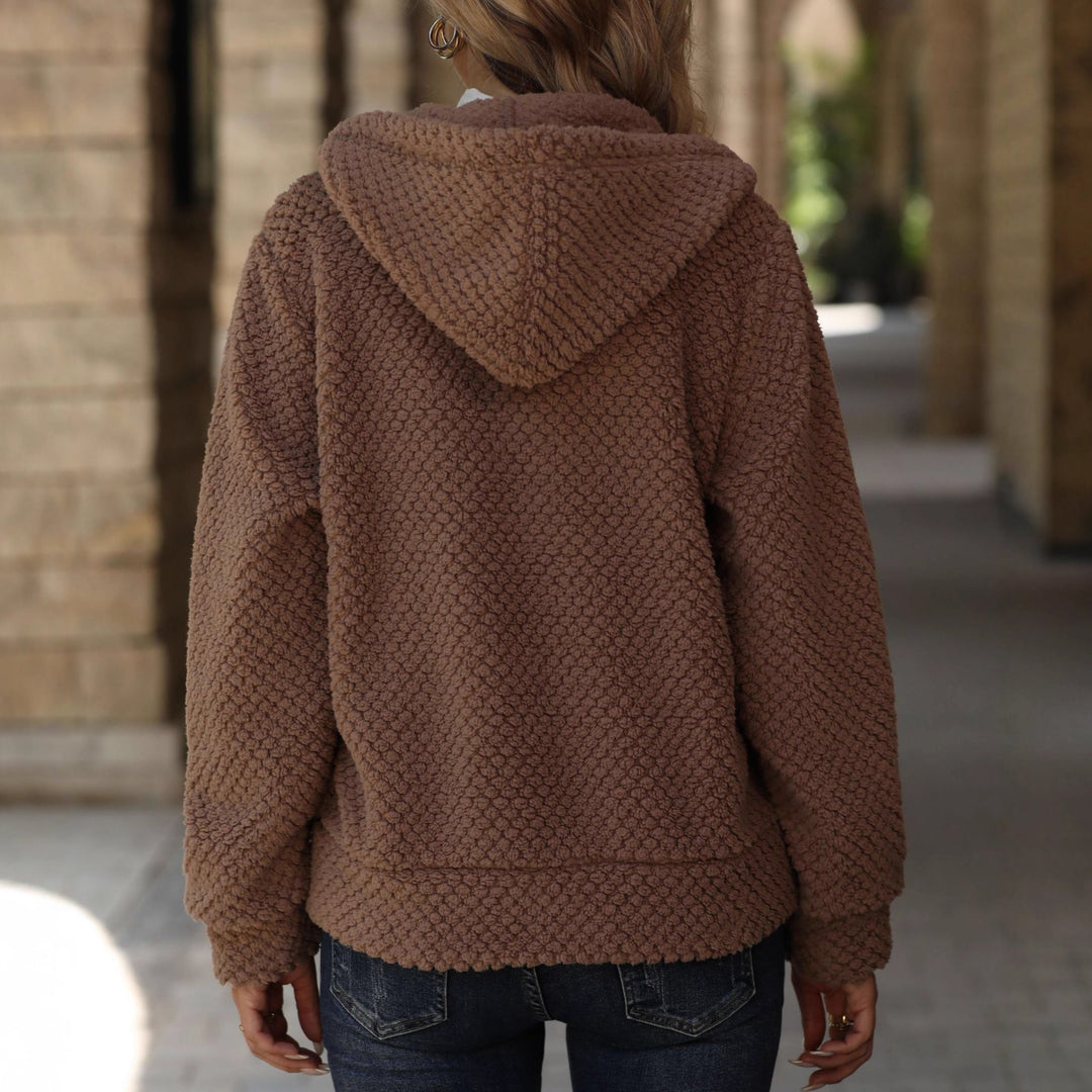 Damen Plüschige Fleecejacke mit Hoodie und Taschen Drune