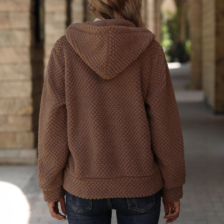 Damen Plüschige Fleecejacke mit Hoodie und Taschen Drune