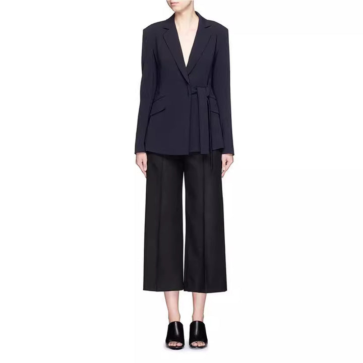Damen Schalkragen-Wickelblazer mit seitlicher Knotenbindung und Pattentaschen Drune