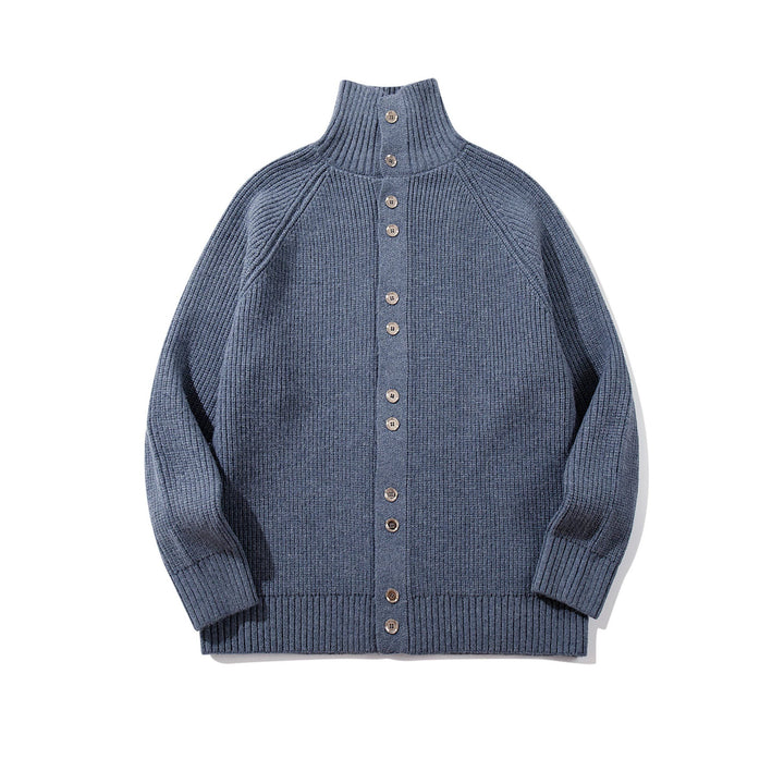 Damen Grobgestrickter Long-Cardigan mit Stehkragen und durchgehender Knopfleiste Drune