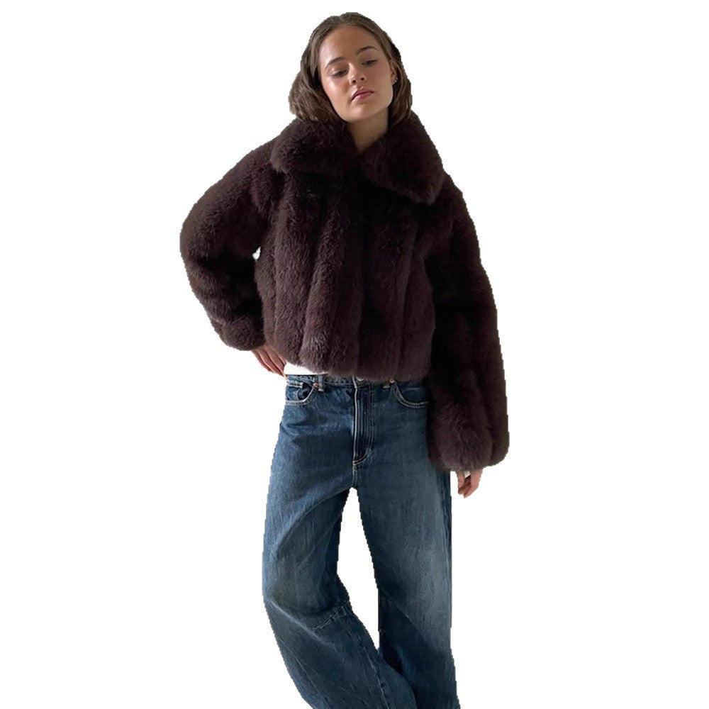 Damen Kunstfelljacke im modischen Cropped-Stil Drune