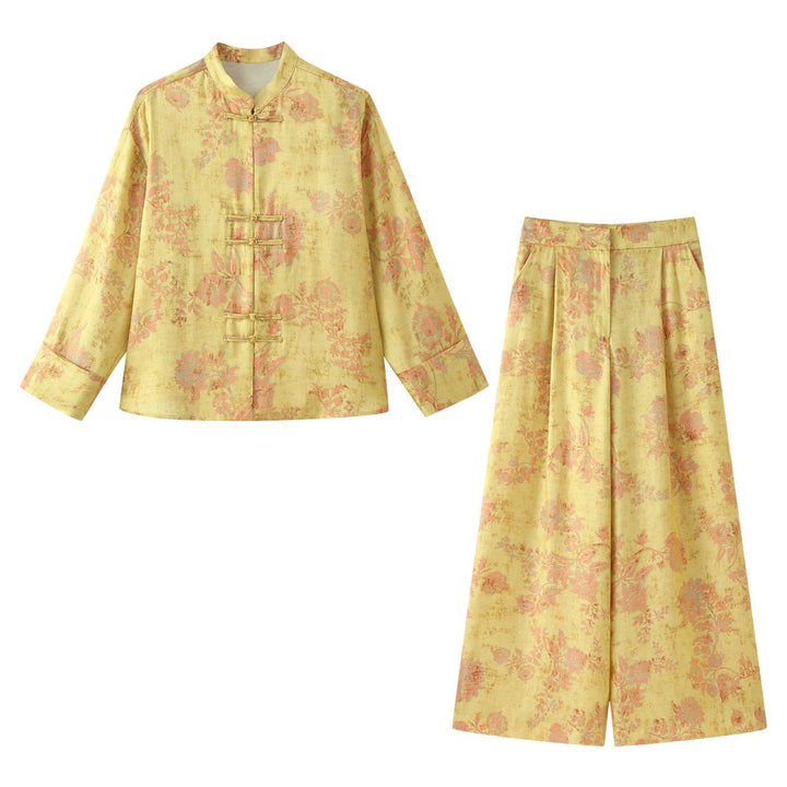 Damen Hochtaillierte weite Palazzo-Hose aus Brokat mit floralem Jacquardmuster Drune