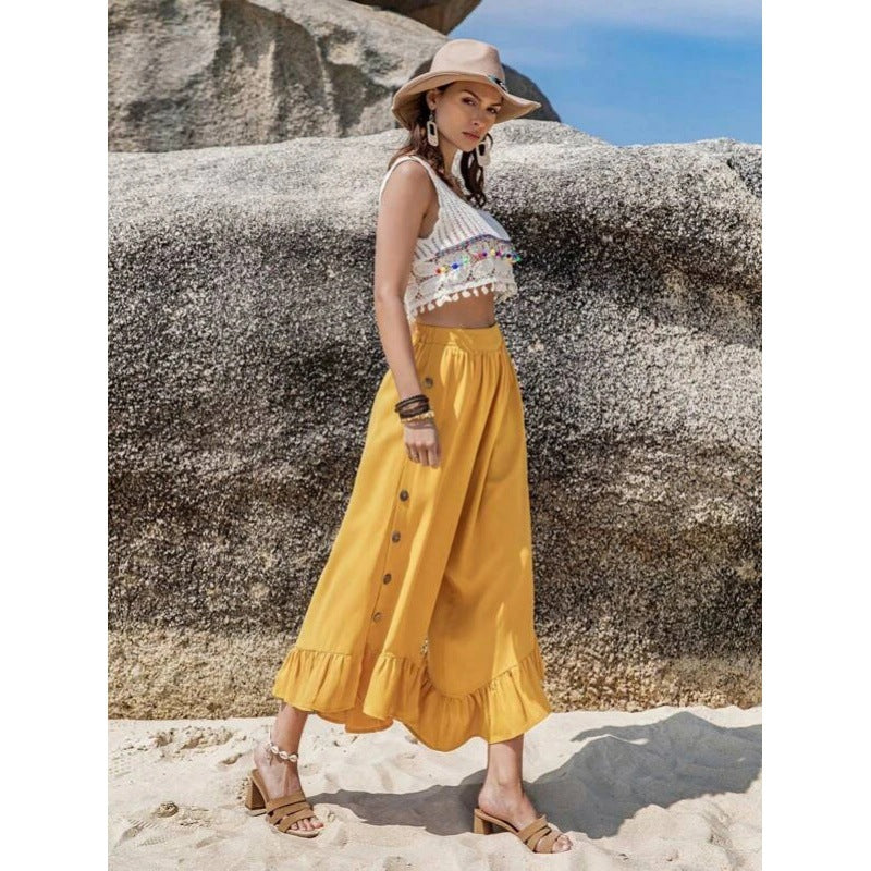Damen Cropped Top mit buntem Häkelmuster und verspielten Quasten Drune