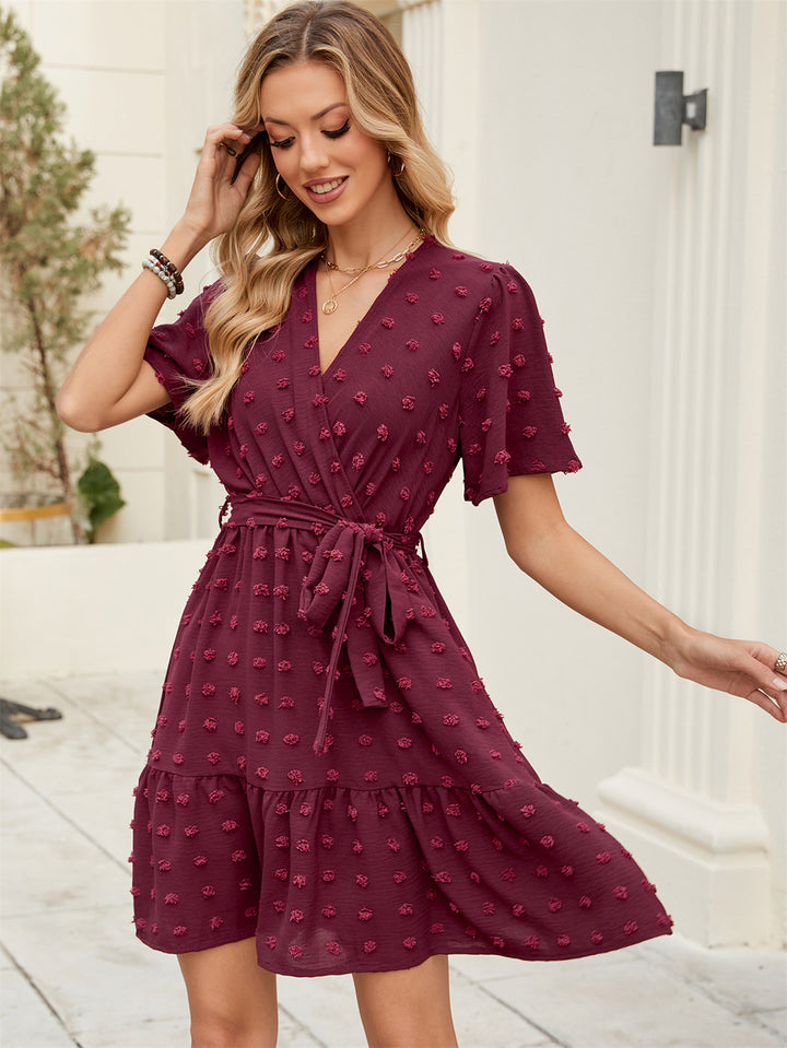 Damen Wickelkleid mit dekorativen 3D-Blüten Drune
