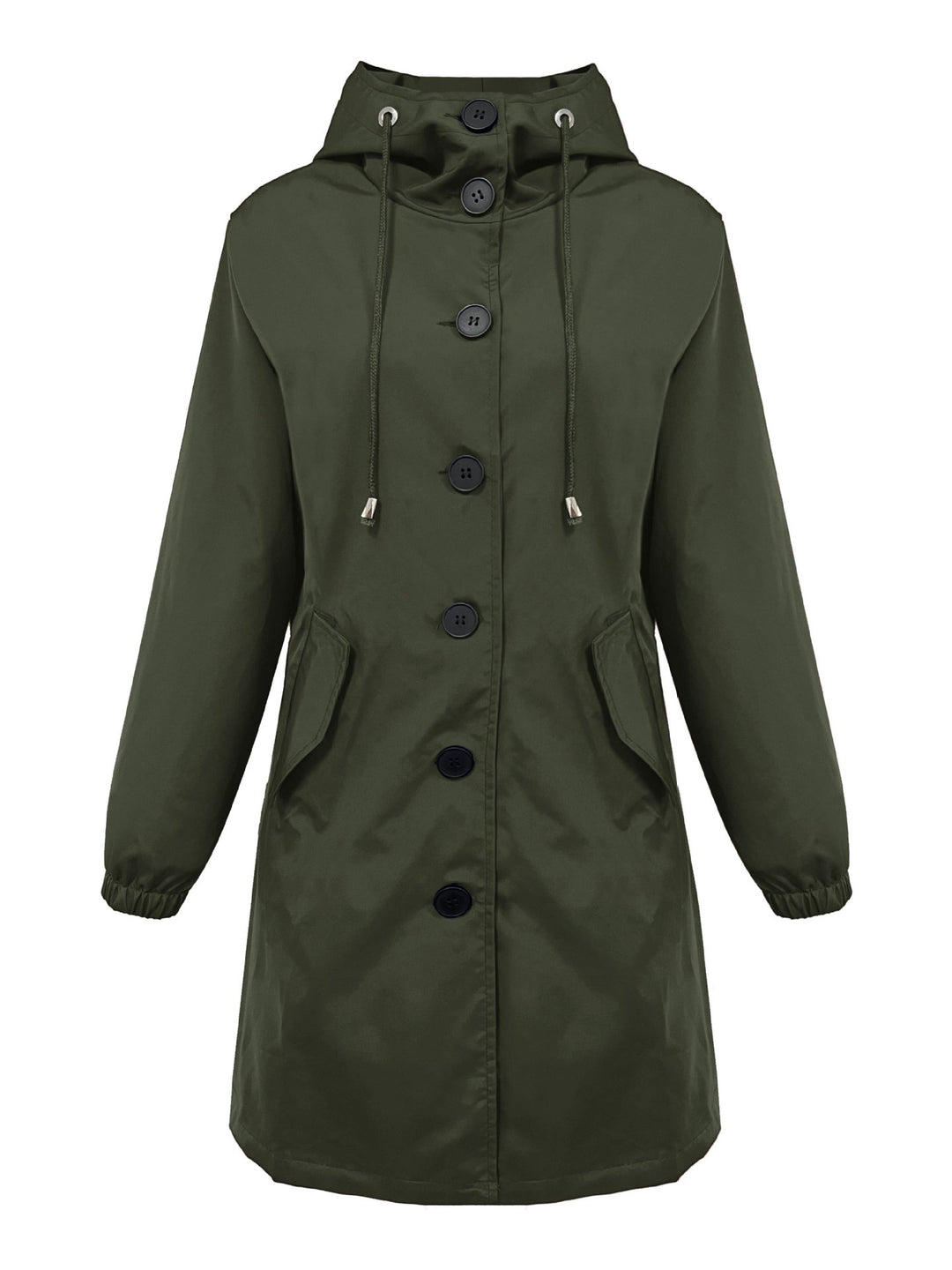 Damen nan leichter Regenparka mit Kapuze, überlanger Knopfleiste, Tunnelzug und aufgesetzten Taschen Drune