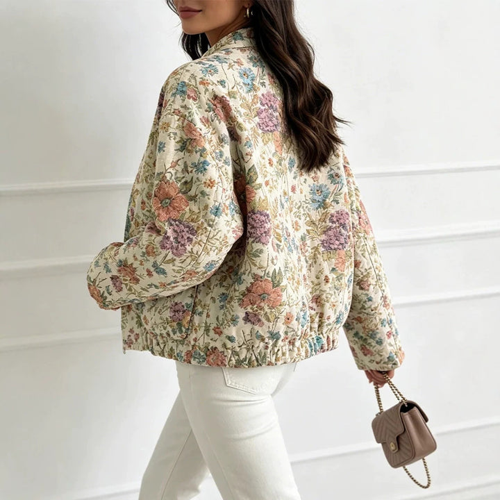Damen Florale Jacquard-Steppjacke mit Stehkragen und elastischem Saum Drune
