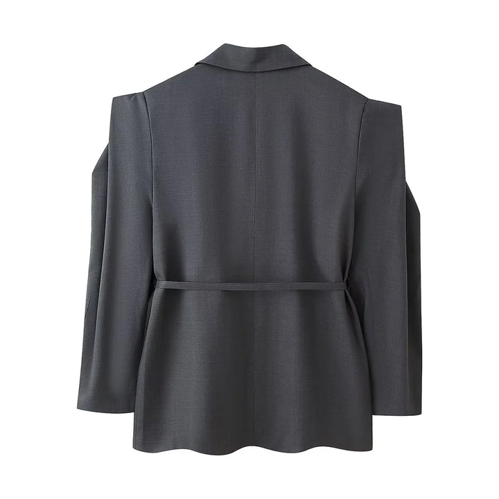 Damen Modische Blazerjacke mit Gürtel und Seidenoptik Drune