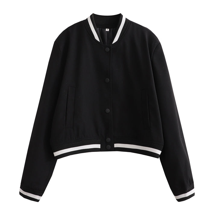 Damen Kurz geschnittene Collegejacke mit Rippbündchen und Druckknöpfen Drune