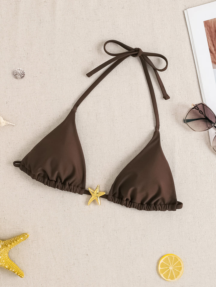 Damen Triangel-Bikini mit floralem Leopardenmuster und verstellbaren Bindebändern Drune