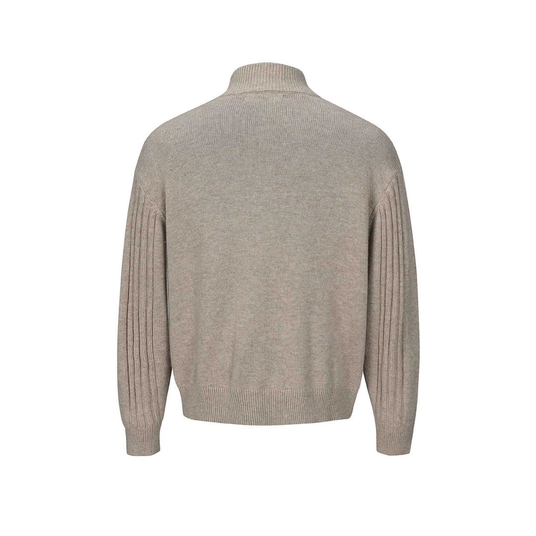 Herren Grobstrukturierter Strickpullover mit Stehkragen und Knopfleiste Drune
