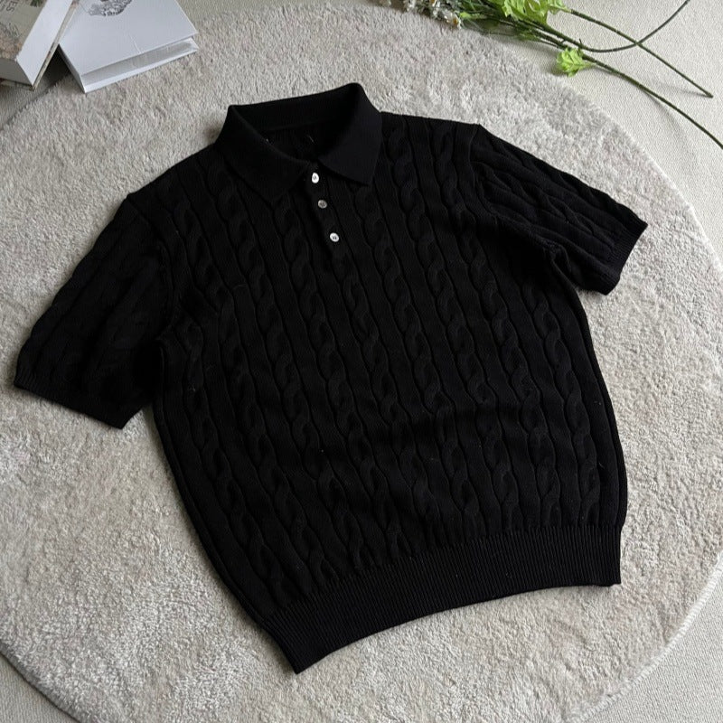 Herren Kurzarmstrickpullover mit strukturiertem Muster Drune