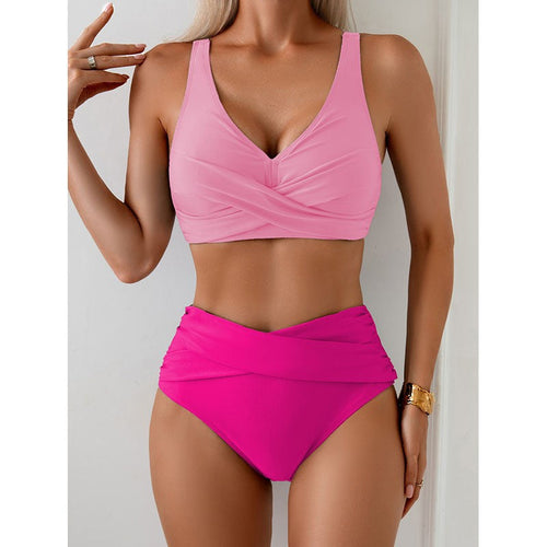 Damen Hochtailliertes Bikini-Set mit gerafftem Oberteil und verstärktem Bund Drune