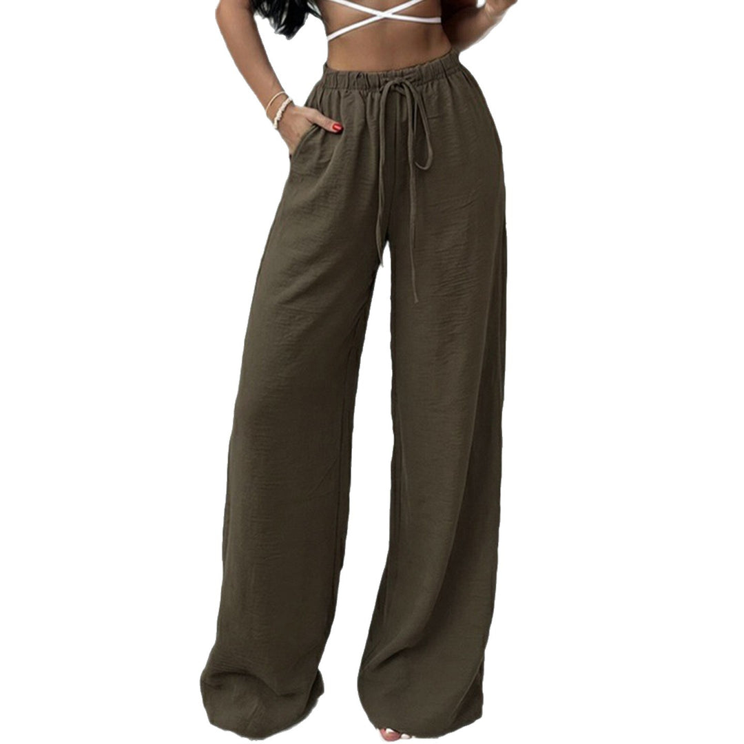 Damen Weite Lounge-Hose mit elastischem Bund und Kordelzug Drune