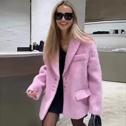 Damen modischer Teddyblazer mit eleganter Knopfleiste Drune