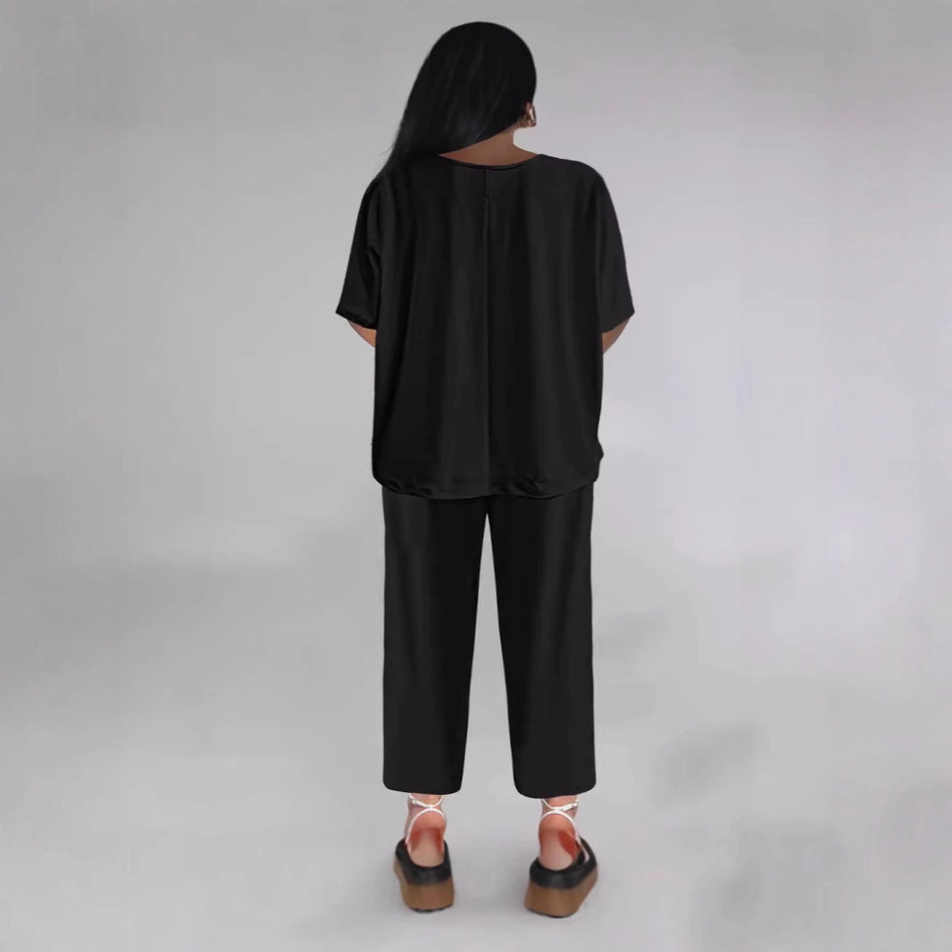 Damen Bequeme Loungewear Kombination mit weit geschnittenem Oberteil und elastischem Bund Drune