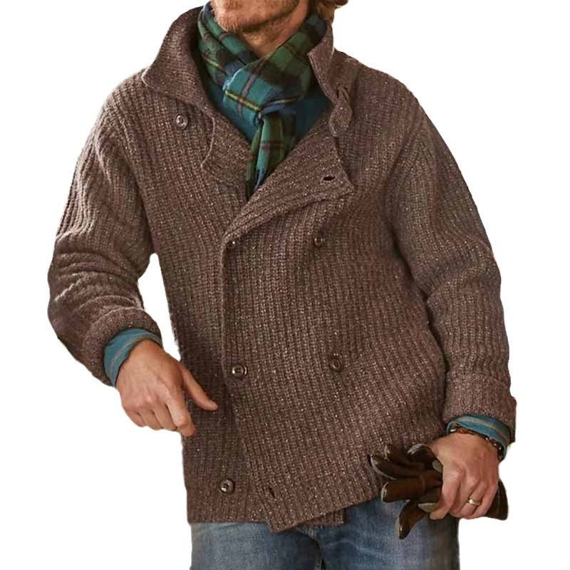 Herren Doppelreihiger Grobstrick-Cardigan mit Schalkragen und Rippenstruktur Drune