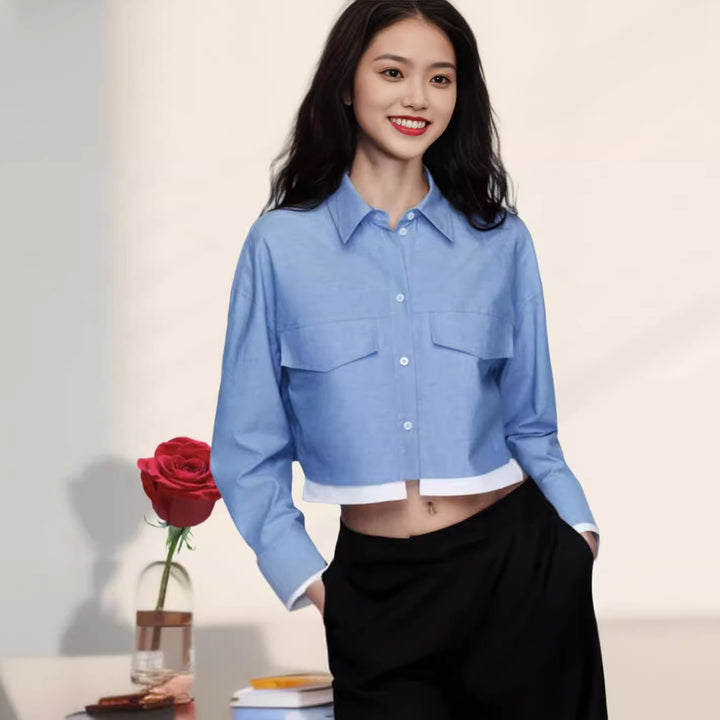 Damen Kurzarm-Bluse mit praktischen aufgesetzten Taschen Drune