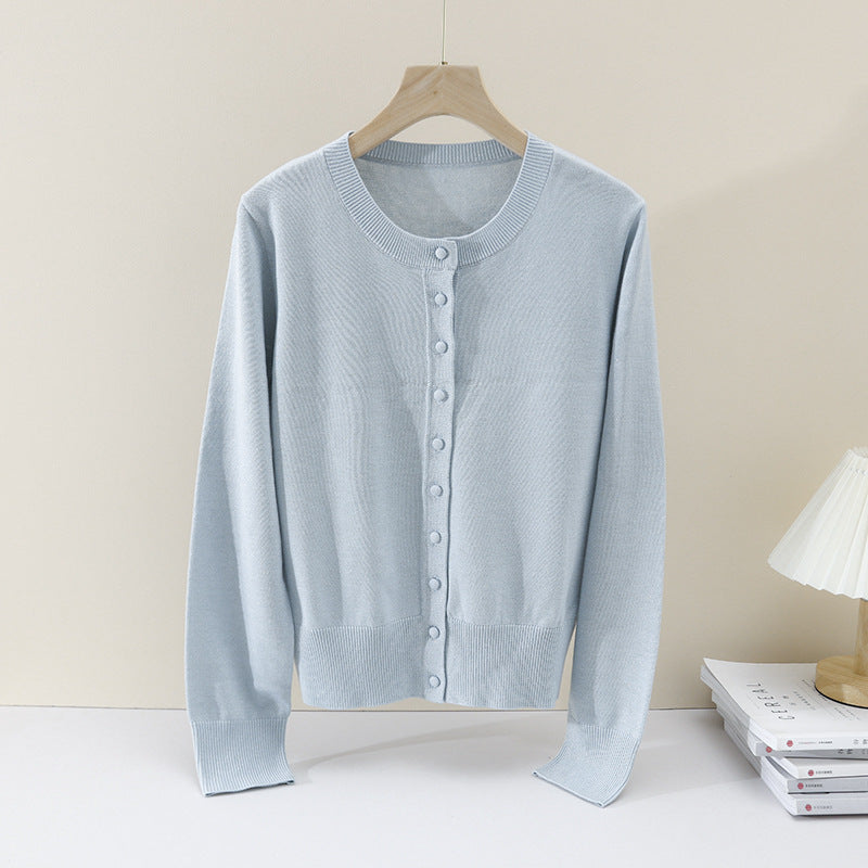 Damen Feinstrick-Cardigan mit Rundhalsausschnitt und Perlmuttknöpfen Drune
