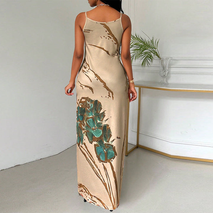Damen Maxikleid mit kunstvollem Schmetterlingsdruck und Spaghettiträgern Drune