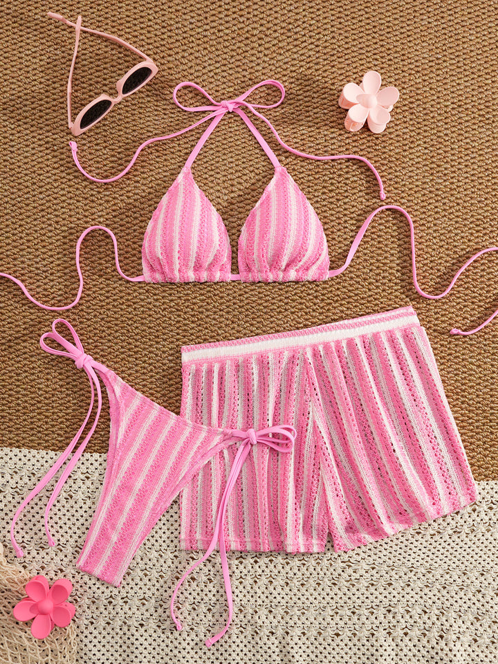 Damen Bikinikombination mit gestreiftem Design und lässigen Shorts Drune