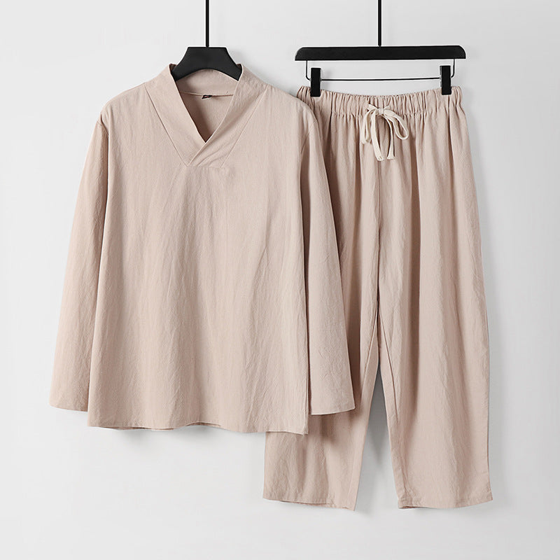 Herren Leichtes, weites Loungewear-Set mit V-Ausschnitt und Kordelbund Drune