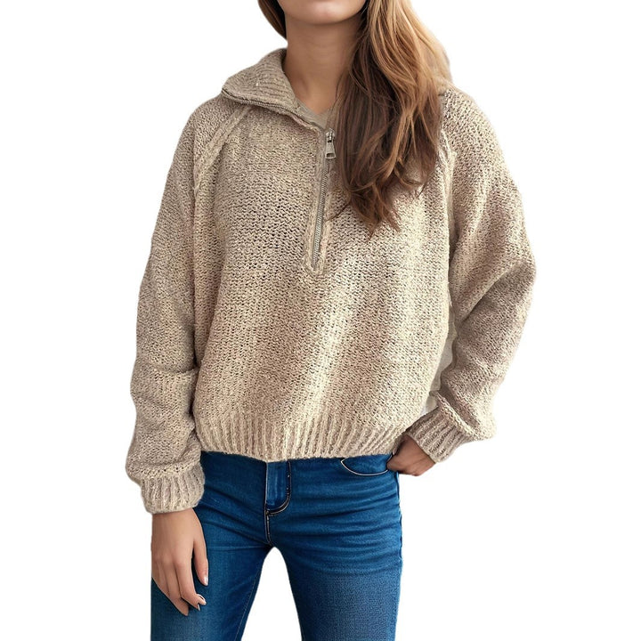 Damen gemütlicher Strickpullover mit hochschließendem Reißverschluss und oversized Ärmeln Drune