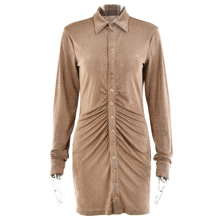Damen Knielanges Hemdkleid mit Knopfleiste und Raffungen Drune