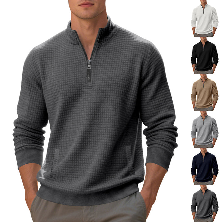 Herren Fleece-Pullover mit strukturiertem Design und hohem Kragen Drune