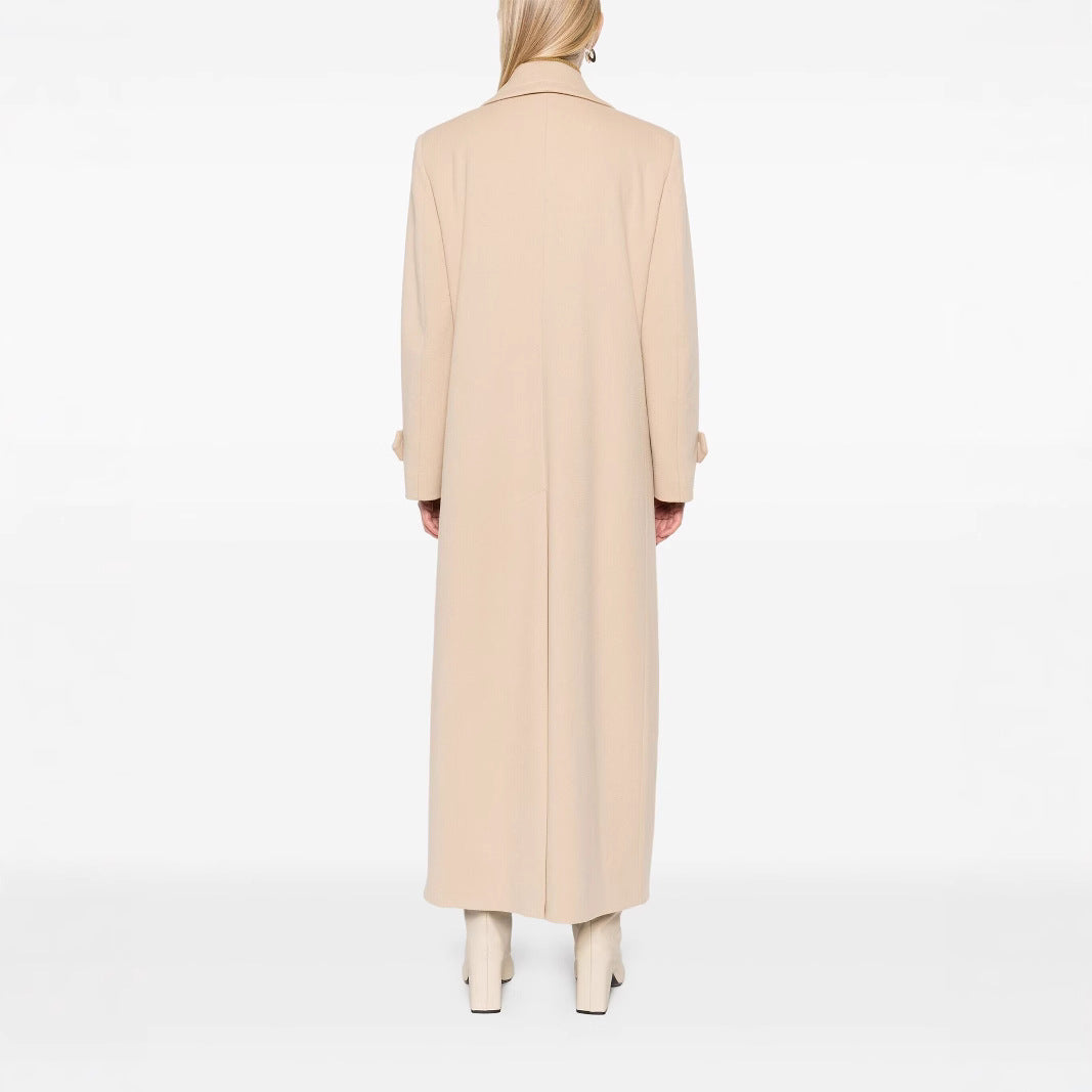 Damen Maxi-Mantel mit doppelreihiger Knopfleiste, weitem Revers und Pattentaschen Drune