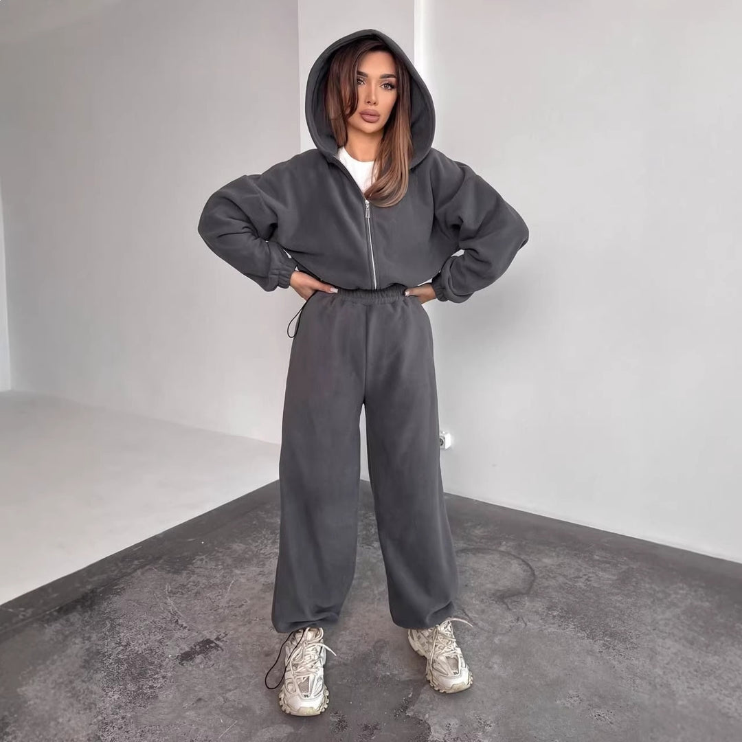 Damen Fleece-Hoodie und entspannte Jogginghose Set