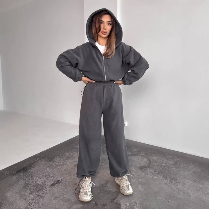 Damen Fleece-Hoodie und entspannte Jogginghose Set