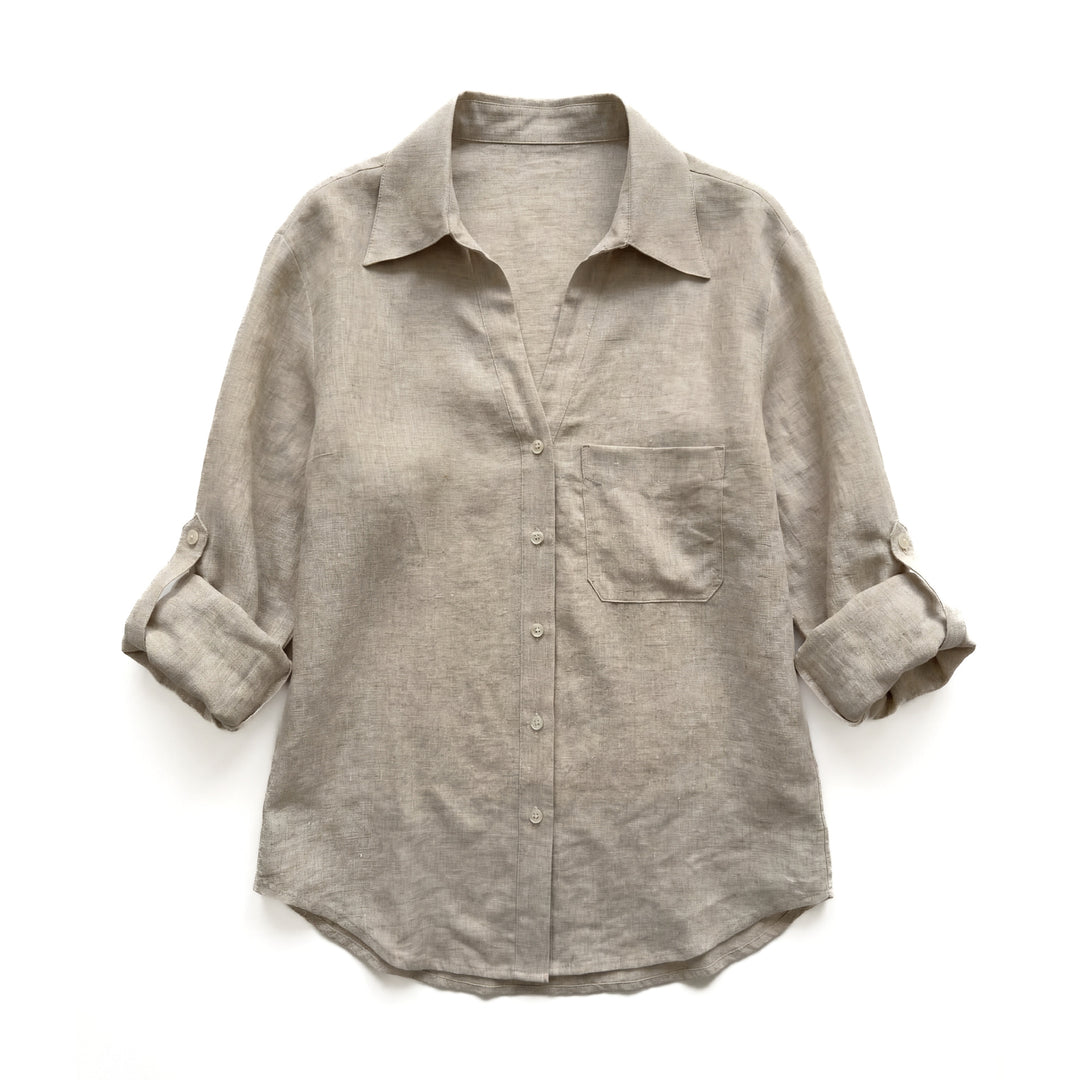 Damen Freizeit Knoten-Front Leinen Hemd Drune