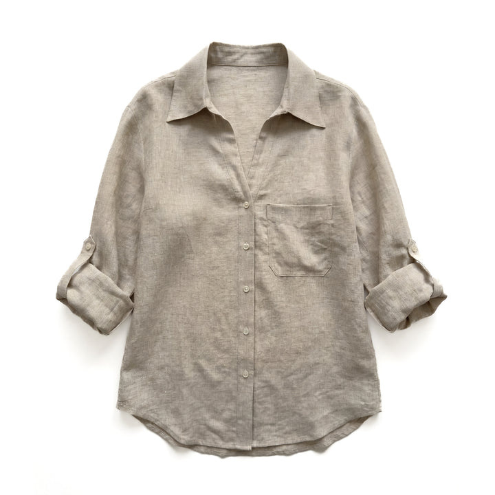 Damen Freizeit Knoten-Front Leinen Hemd Drune