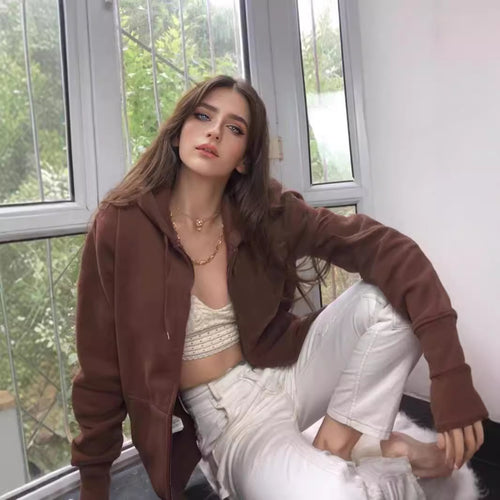 Damen nan extrabreite Zip-Kapuzenjacke mit weichem Fleecefutter, Kängurutaschen und gerippten Bündchen Drune