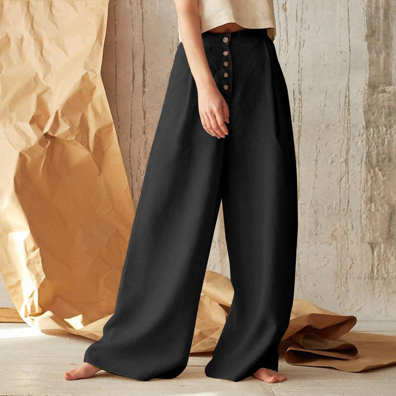 Damen nan weite Leinenhose mit hoher Taille und seitentaschen Drune