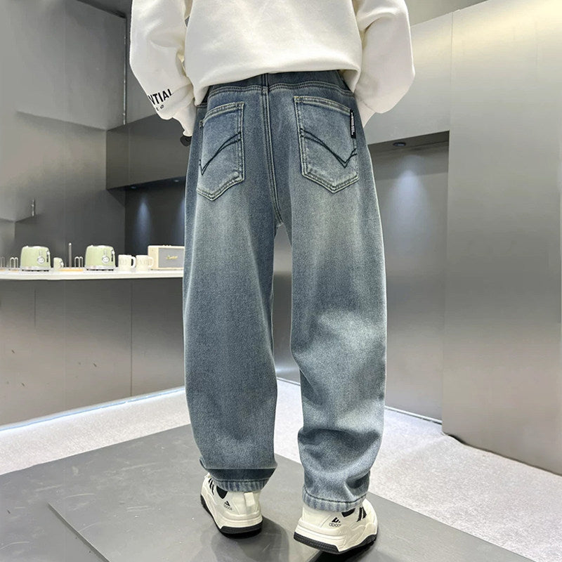 Unisex modische weite Jeanshose mit elastischem Bund Drune