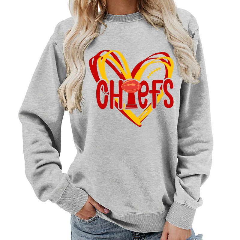 Damen Sweatshirt mit Herzmotiv und kreativen Sportgrafiken Drune