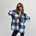 Damen Karierter Overshirt im Shacket-Stil mit Saumtaschen und Knopfverschluss Drune