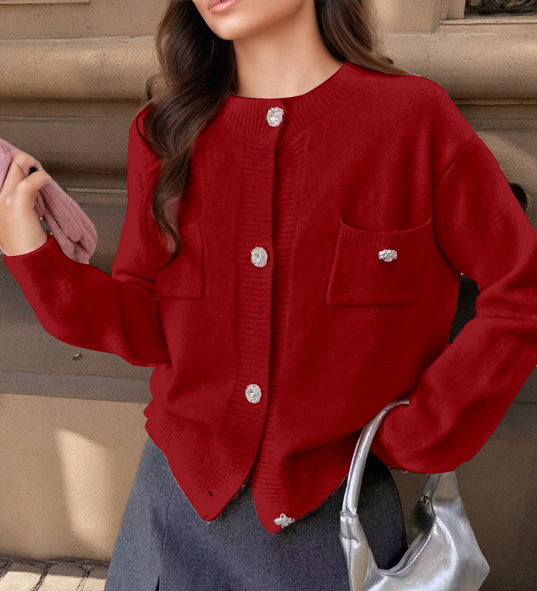 Damen Strickjacke mit eleganten Knopfdetails und praktischen Taschen Drune