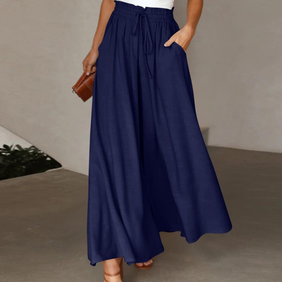 Damen Elegante und luftige weite Hose mit Gummizug und Taschen Drune