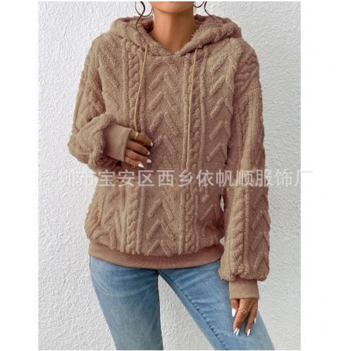 Damen Flauschiger Kapuzenpullover im Zopfmuster mit Oversize-Schnitt Drune