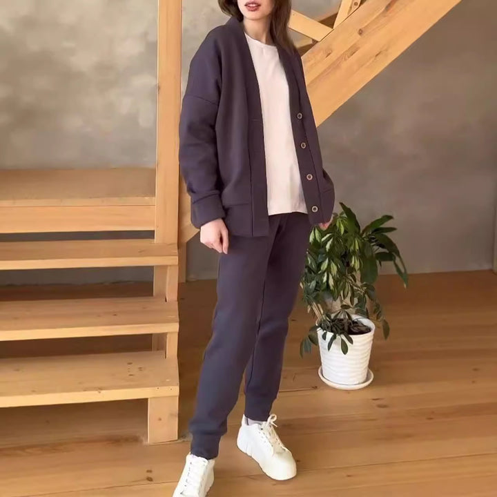 Damen lässige Oversized Sweatjacke mit Knöpfen Drune