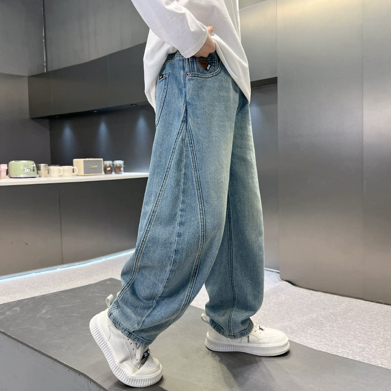 Unisex weite Denim-Hose mit tiefen Eingrifftaschen Drune