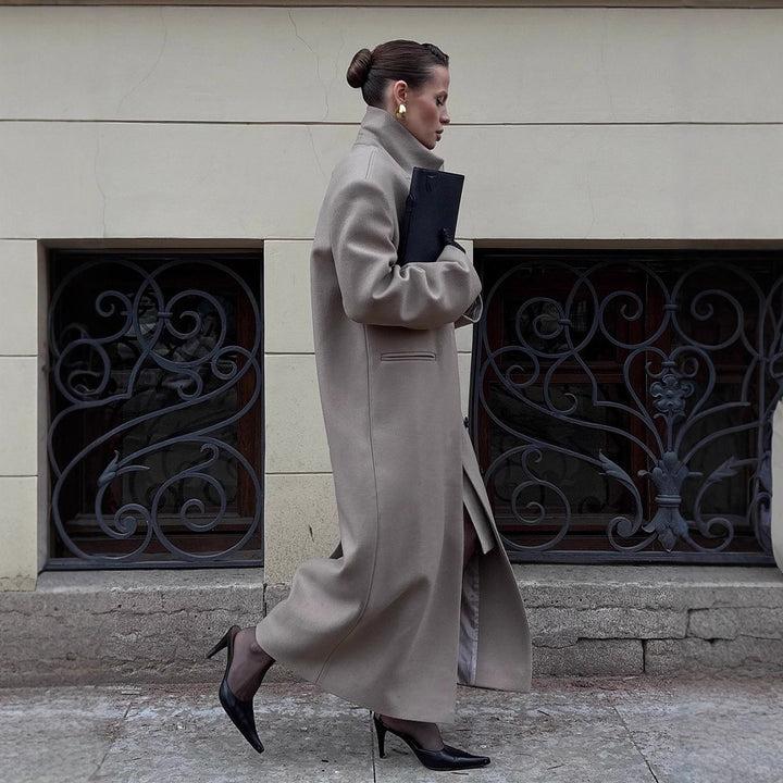 Damen Maxilanger Clean-Cut Wollmixmantel mit übergroßem Revers und gerader Silhouette Drune