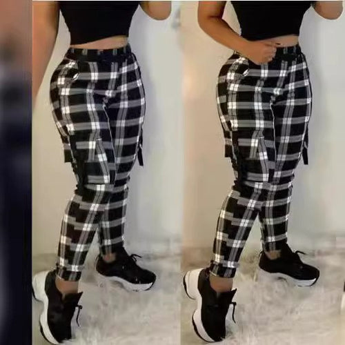 Damen Karierte Utility-Hose mit praktischen Seitentaschen Drune