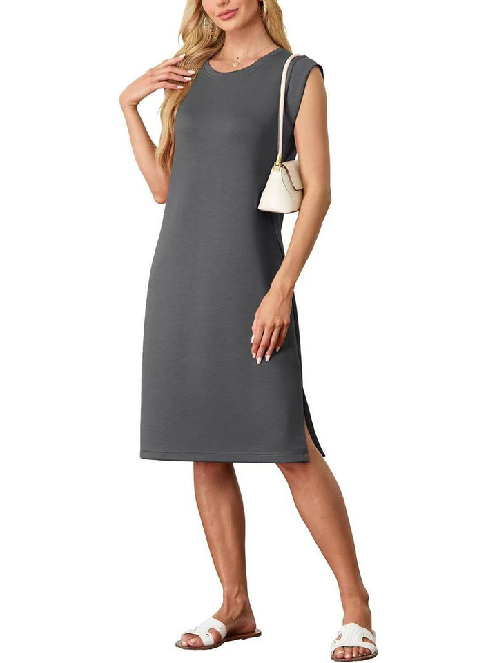 Damen Freizeitkleid mit eleganten Seitenschlitzen und Rundhalsausschnitt Drune