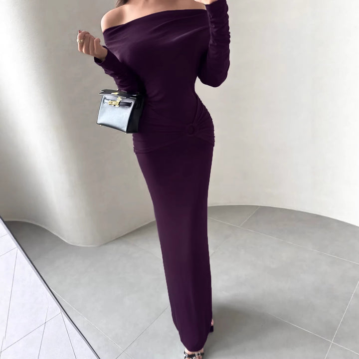 Damen Off-Shoulder Maxikleid mit taillierter Wickeloptik und Raffung Drune