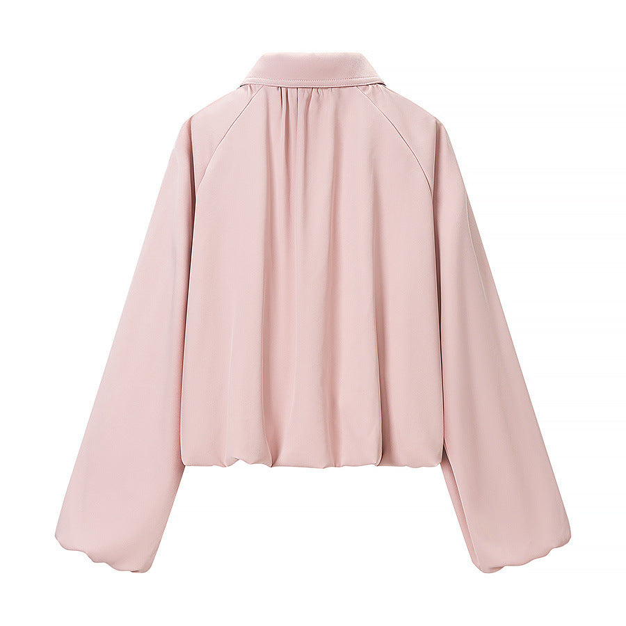 Damen Kurzblouson mit Kellerfalten, Reißverschluss und Ballonärmeln Drune