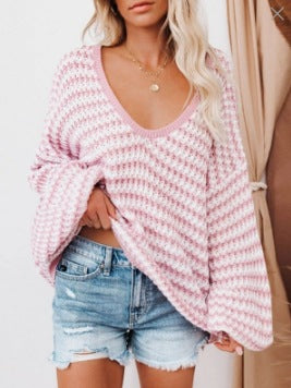 Damen lässiger Strickpullover mit weitem Arm und offener Schulter Drune